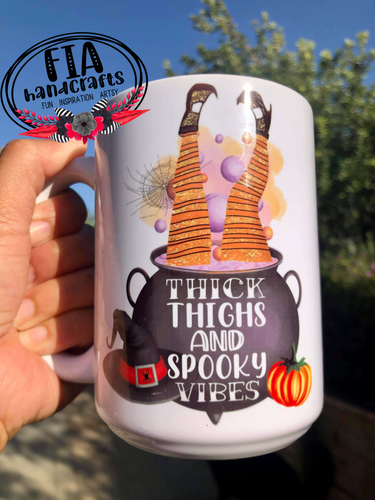 RTS- THICK THIGHS AND SPOOKIY VIBES  15OZ MUG