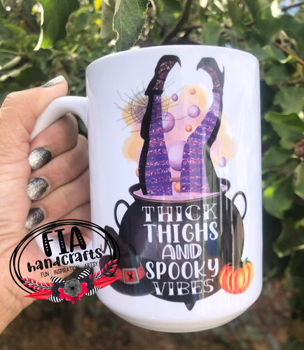 RTS- THICK THIGHS AND SPOOKY VIBES PURPLE MUG